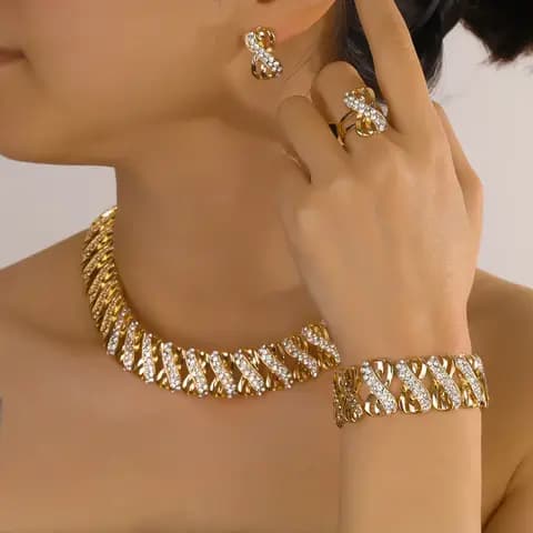 18K Gold-Plated Choker Necklace and Earrings Bridal Set
