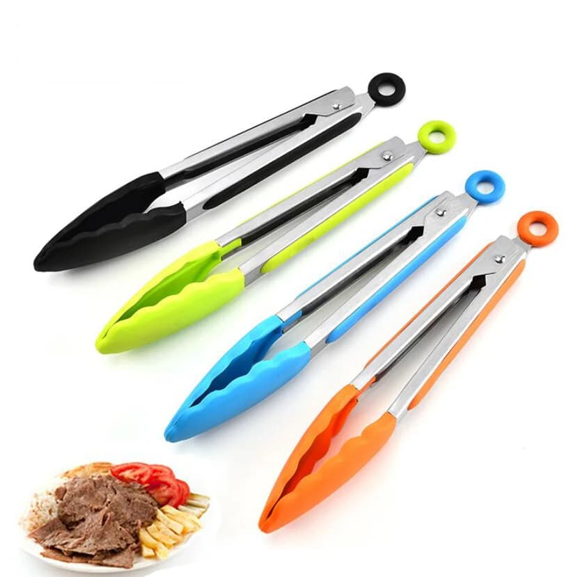 Silicone Food Tongs, Stainless Steel Kitchen Tongs with Non-Slip Silicone Grip