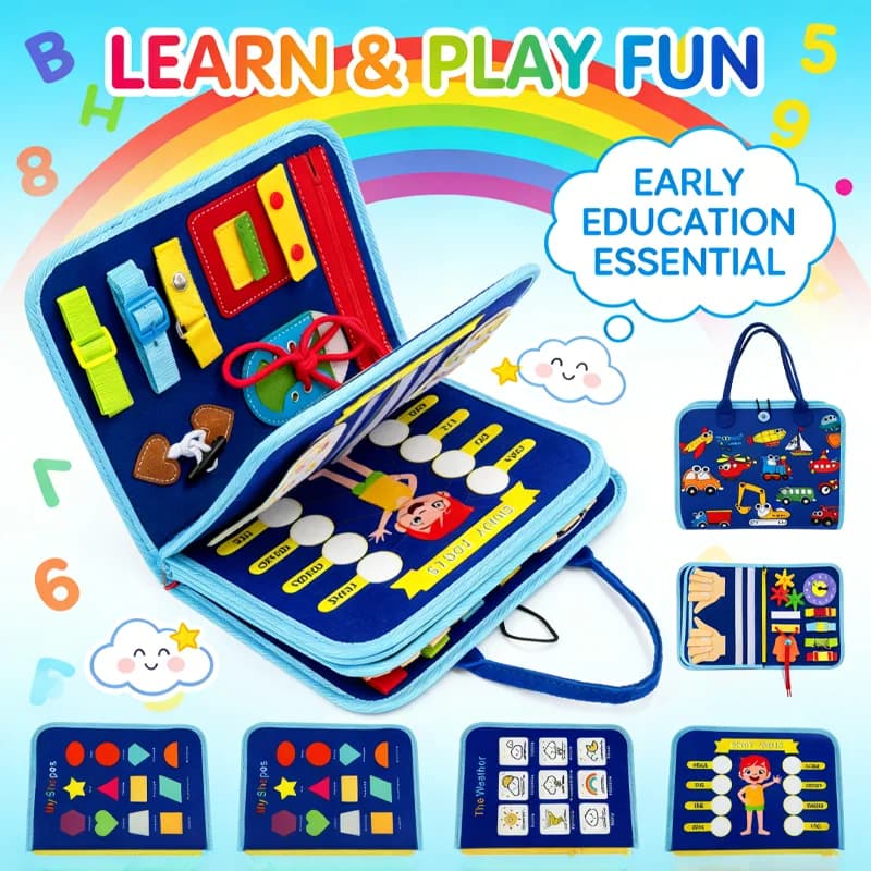 Montessori Busy Board Sensory Toy (Travel, Fine Motor Skills)
