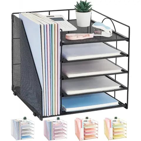 5-Tier Paper Letter Tray Organizer with File Holder