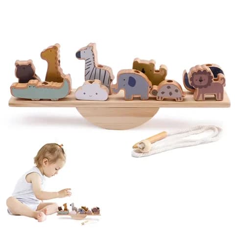 Baby Montessori Wooden Threading Seesaw Balance Blocks