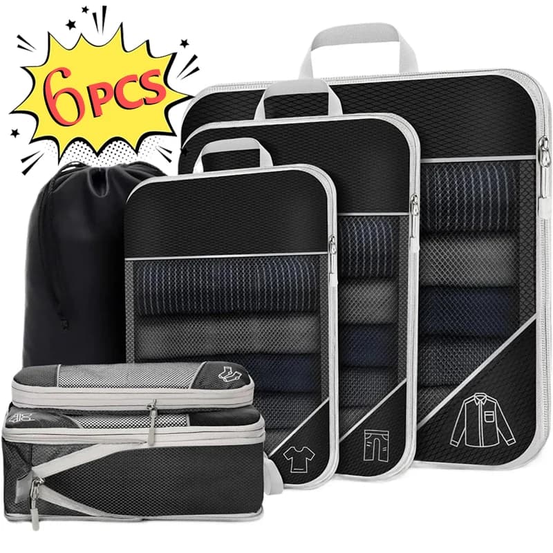 6Pcs Travel Compressed Packing Cubes Storage Set (With Shoe Bag)