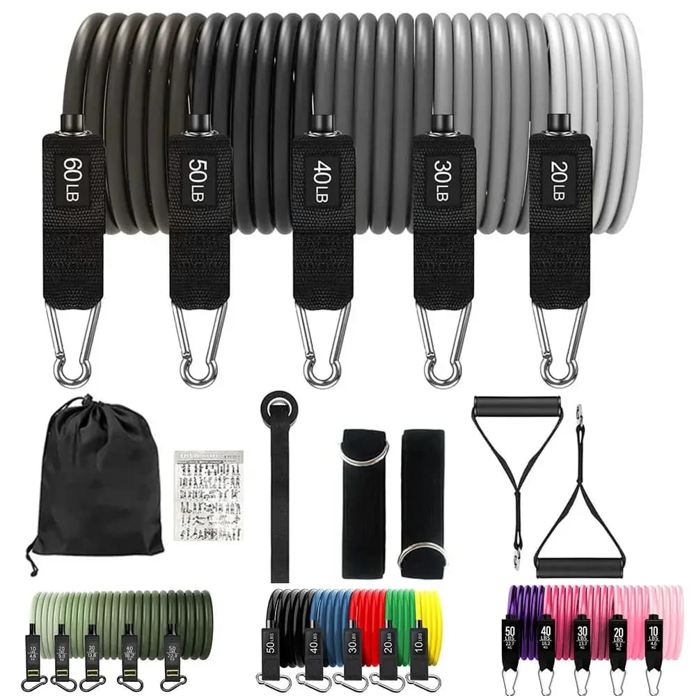 Resistance Bands Set (150lbs, 5 Colors, Home Gym)
